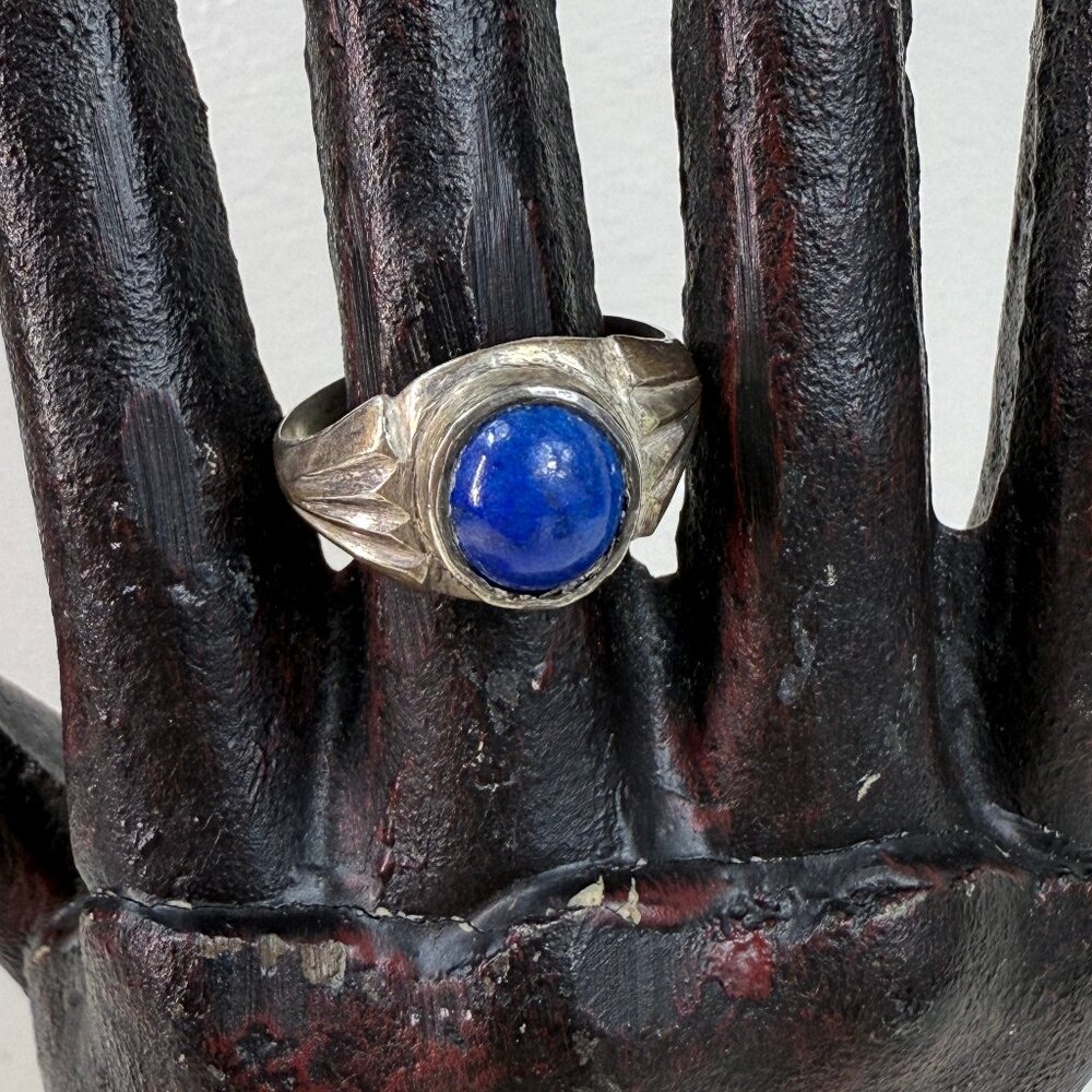 Vintage Sterling Blue Stone Lapis Cab Ring Size 11